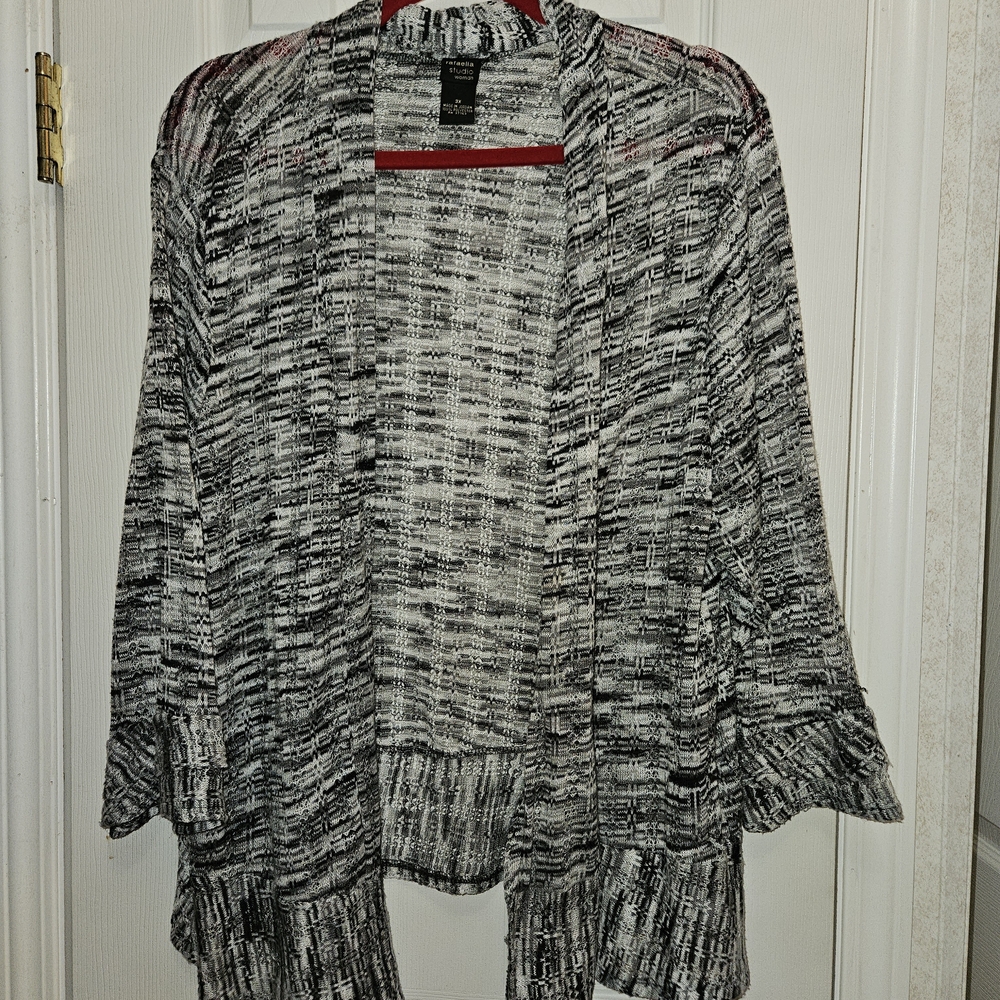 Rafaella Black and White Open-Front Cardigan